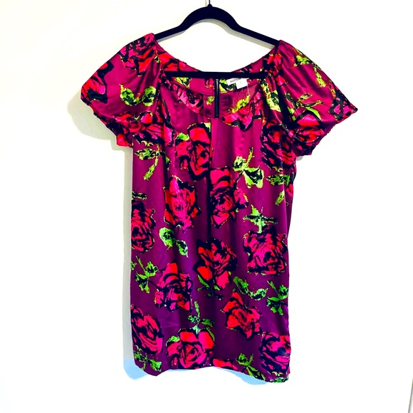 KENSIE Silky Painted Graffiti Roses Magenta Dress 12 NWT - Picture 2 of 12